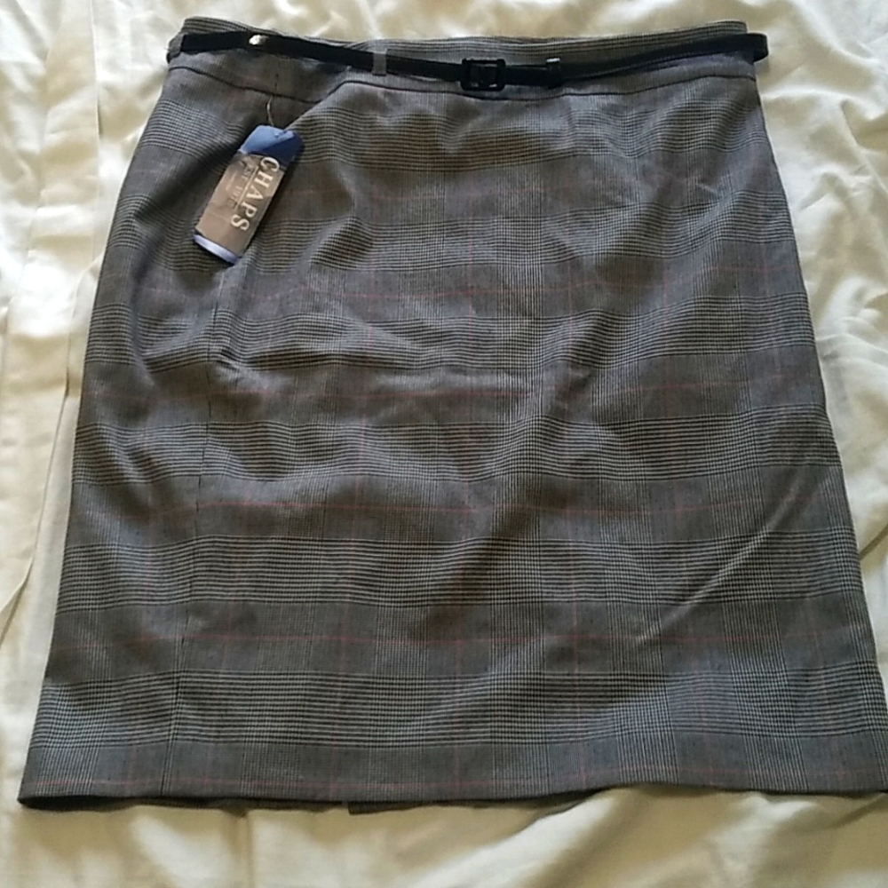 Black plaid pattern Chaps dress skirt sz 14 new with belt for work business